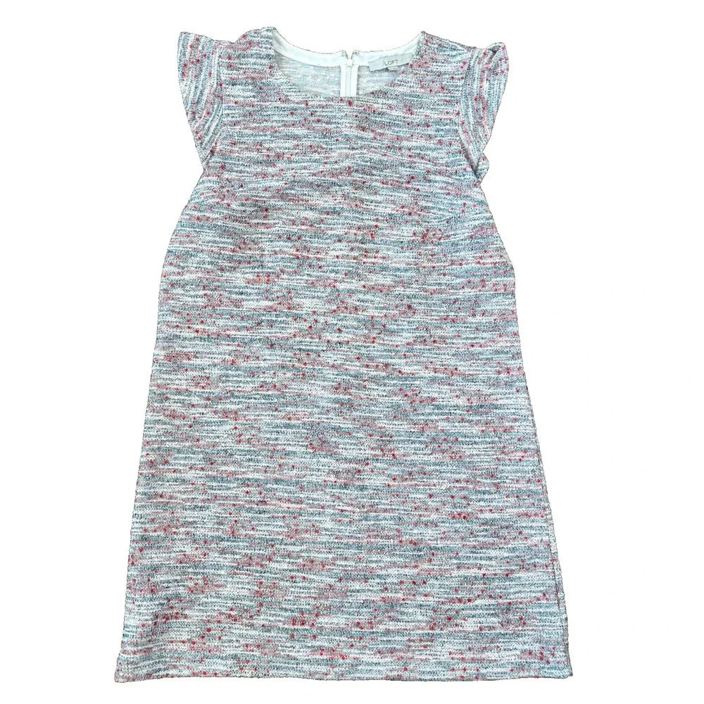 Loft Woven Chenille Shift Dress size 12 Ruffle Cap Sleeves‎